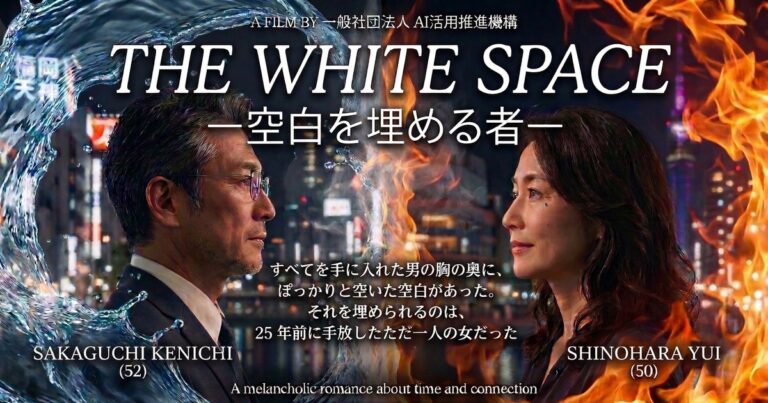 AIオリジナルドラマ「空白を埋める者」キービジュアル。坂口健一と篠原結衣が福岡の夜景を背に向かい合う