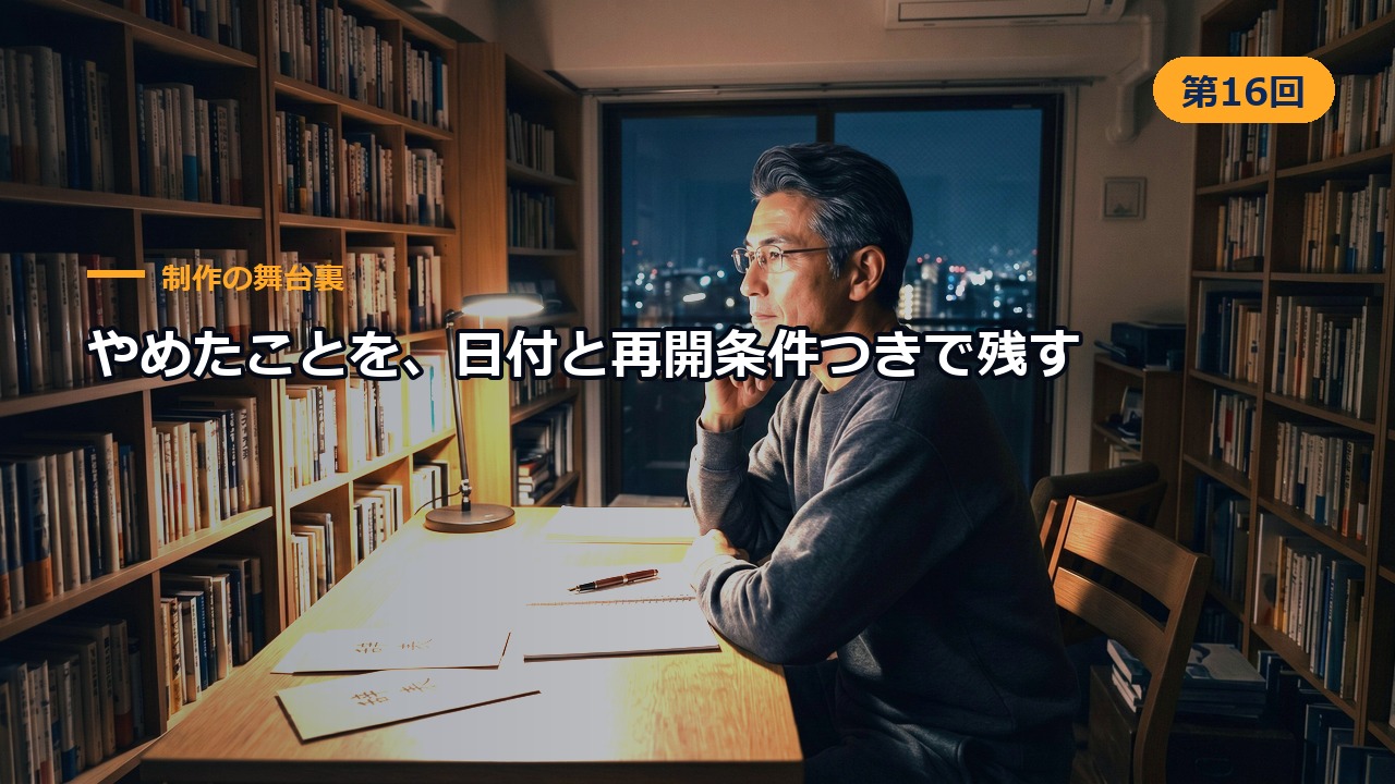 制作の舞台裏 第16回 やめたことを、日付と再開条件つきで残す
