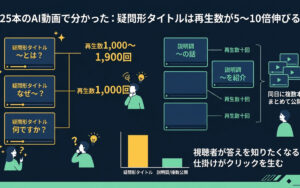 AI活用のコツ｜25本のAI動画で分かった：疑問形タイトルは再生数が5〜10倍伸びる
